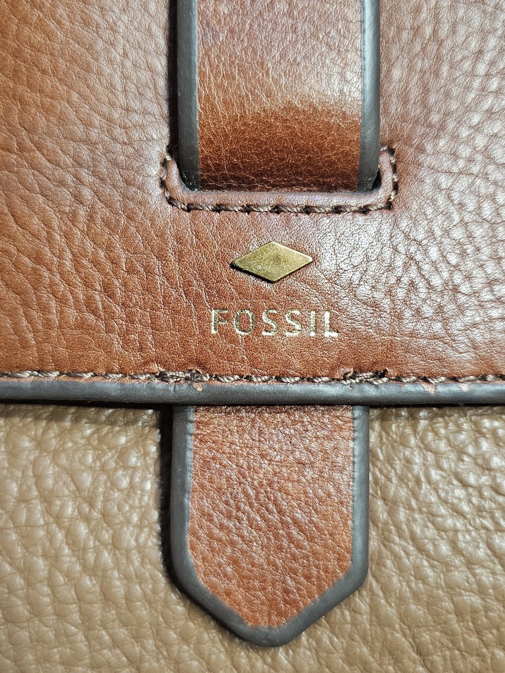 Fossil Two-Tone Tan and Brown Leather Crossbody Bag - Picture 6 of 10